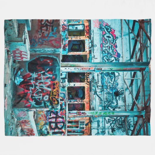 Blue Street Art Graffiti Fleece Blanket (Voorkant (Horizontaal))