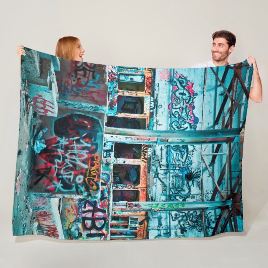 Blue Street Art Graffiti Fleece Blanket Deken (In situ)