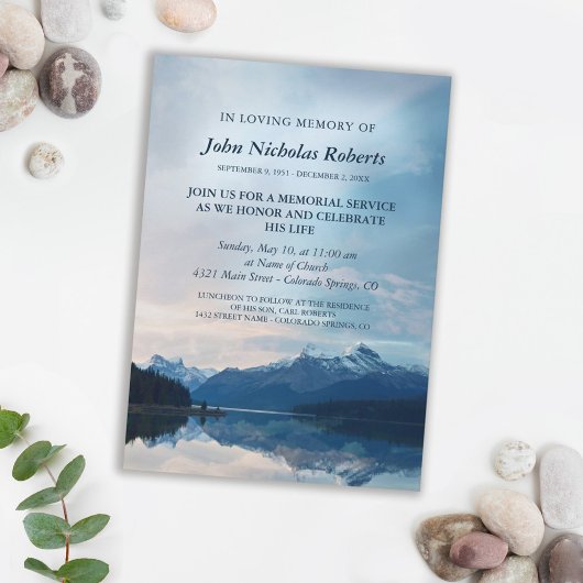 Blue Striking Mountain Lake Memorial Service Kaart