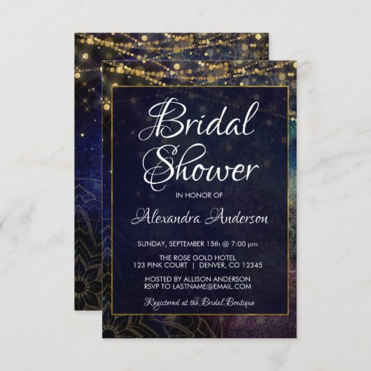 Blue String Light Mandala Vrijgezellenfeest Party Kaart (Voorkant / Achterkant)