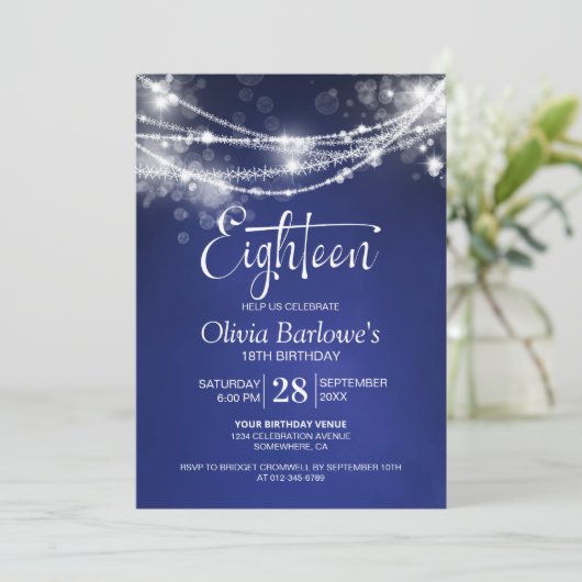 Blue String Lights 18e verjaardagsfeest Kaart (Staand voorkant)