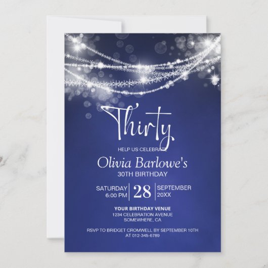 Blue String Lights 30ste verjaardagsfeest Kaart (Voorkant)