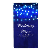 Blue String Lights Rustic Wedding Party Wine Label (Voorkant)