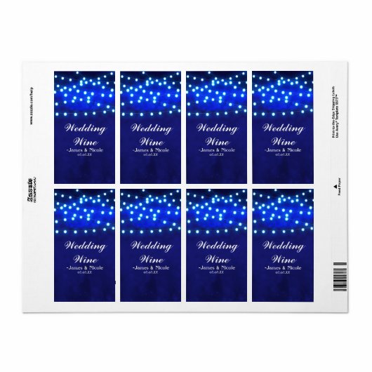 Blue String Lights Rustic Wedding Party Wine Label (Full Sheet)
