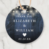 Blue String Lights Rustiek Hout Boho Schuur Huweli Bedankjes Labels (Achterkant)