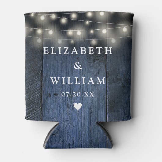 Blue String Lights Rustiek Hout Boho Schuur Huweli Blikjeskoeler (Voorkant)