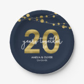 Blue Strings of Lights 20ste Jubileum Party Papieren Bordje (Voorkant)