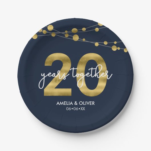 Blue Strings of Lights 20ste Jubileum Party Papieren Bordje (Voorkant)