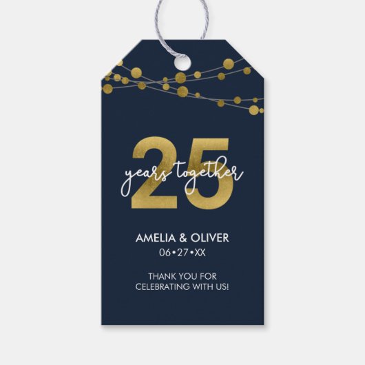 Blue Strings of Lights 25th Wedding Jubileum Cadeaulabel (Voorkant)