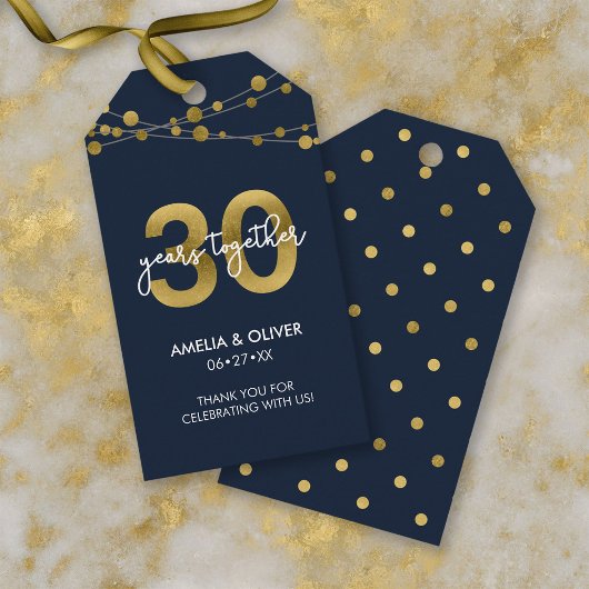 Blue Strings of Lights 30ste huwelijksverjaardag Cadeaulabel