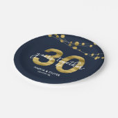 Blue Strings of Lights 30ste Jubileum Party Papieren Bordje (Gekanteld)