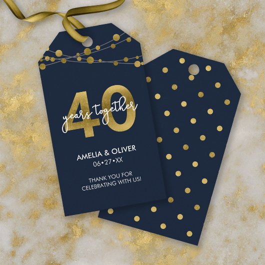 Blue Strings of Lights 40ste huwelijksverjaardag Cadeaulabel