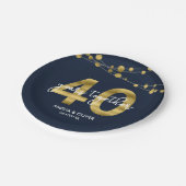 Blue Strings of Lights 40ste Jubileum Party Papieren Bordje (Gekanteld)