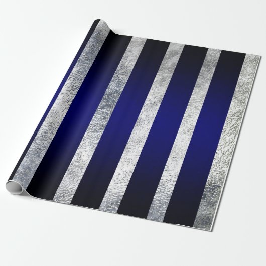 Blue Strip Wrapping papier-Frosted Design Cadeaupapier (Uitgerold)