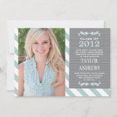Blue Stripe Afstuderen Photo Announite Kaart (Voorkant)
