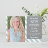 Blue Stripe Afstuderen Photo Announite Kaart (Staand voorkant)
