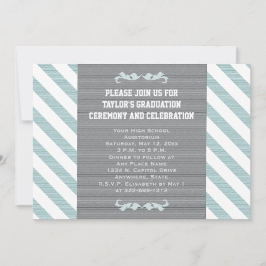 Blue Stripe Afstuderen Photo Announite Kaart (Achterkant)