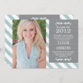 Blue Stripe Afstuderen Photo Announite Kaart (Voorkant / Achterkant)
