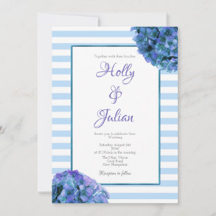 Blue Stripe and Floral Wedding Invitation Kaart