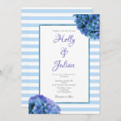 Blue Stripe and Floral Wedding Invitation Kaart (Voorkant / Achterkant)