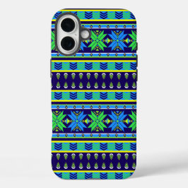Blue Stripe Aztec iPhone 16 Plus Hoesje