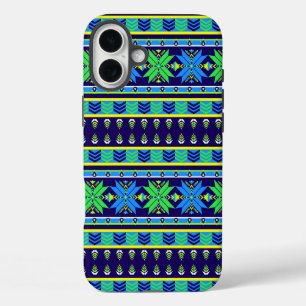 Blue Stripe Aztec iPhone 16 Plus Hoesje