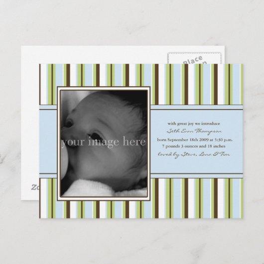 Blue Stripe Baby aangekondigd Aankondigingskaart (Voorkant / Achterkant)