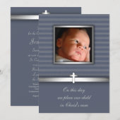 Blue Stripe Baby Boy Fotodoop Kaart (Voorkant / Achterkant)