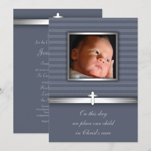 Blue Stripe Baby Boy Fotodoop Kaart (Voorkant / Achterkant)