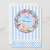 Blue Stripe Baby shower Invitation with Slaping Kaart (Voorkant)