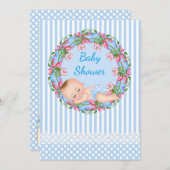 Blue Stripe Baby shower Invitation with Slaping Kaart (Voorkant / Achterkant)