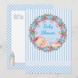 Blue Stripe Baby shower Invitation with Slaping Kaart