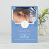 Blue Stripe Baptism Baby Dedication 5x7 foto Kaart (Staand voorkant)