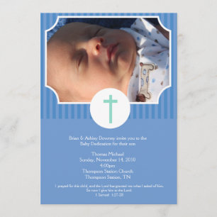 Blue Stripe Baptism Baby Dedication 5x7 foto Kaart
