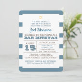 Blue Stripe Bar Mitzvah Uitnodiging (Staand voorkant)