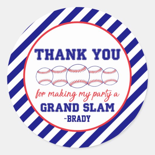 Blue Stripe Baseball Birthday Party Hartelijk dank Ronde Sticker (Voorkant)