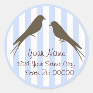 Blue Stripe Birds Adres Sticker