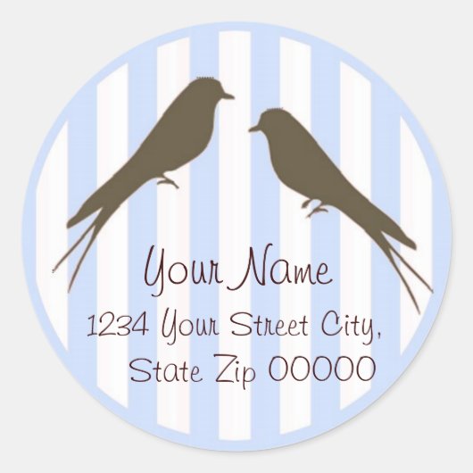 Blue Stripe Birds Adres Sticker (Voorkant)