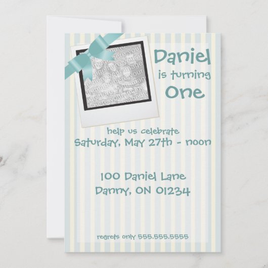 Blue Stripe Birthday Invitation Cards Kaart (Voorkant)