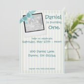 Blue Stripe Birthday Invitation Cards Kaart (Staand voorkant)