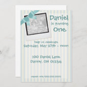 Blue Stripe Birthday Invitation Cards Kaart (Voorkant / Achterkant)