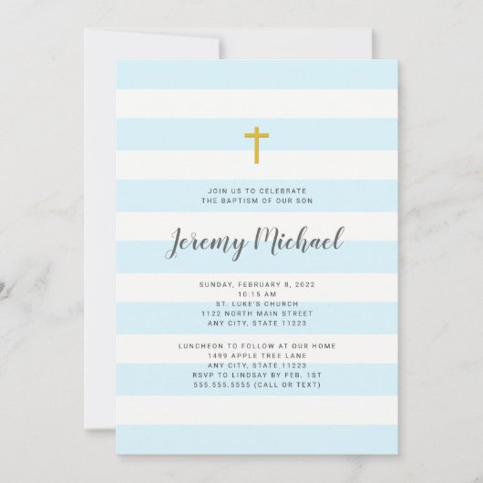 Blue Stripe Boy Baptism of First Community nodig Kaart (Voorkant)