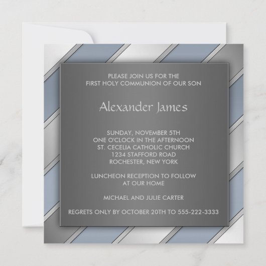 Blue Stripe Boys Eerste Communie Kaart (Achterkant)