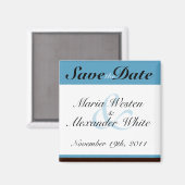 Blue Stripe Chocolate Brown Save the Date Magnet (Voorkant / Achterkant)