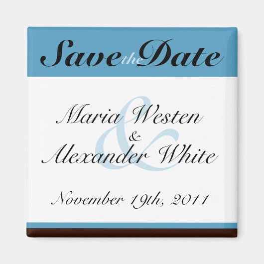 Blue Stripe Chocolate Brown Save the Date Magnet (Voorkant)