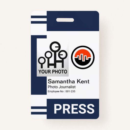 Blue Stripe Columns Photo Lijst Sjabloon Press ID Badge (Voorkant)