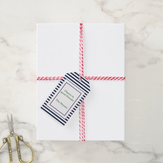 Blue Stripe Custom Wine Label Cadeaulabel (Met Touw)