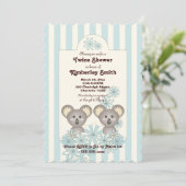 Blue Stripe Cute Koala Twin Boy Baby shower Kaart (Staand voorkant)