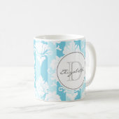 Blue Stripe Damask Monogrammed Mok (Voorkant rechts)