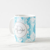Blue Stripe Damask Monogrammed Mok (Voorkant links)